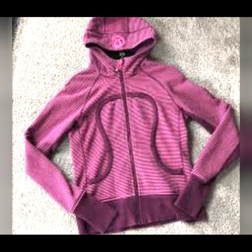Lululemon scuba hoodie size 10 purple pink thin striped. No rips or tears.